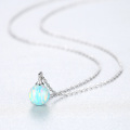 Lovely 925 Sterling Silver Ball Opal Pendant Necklace